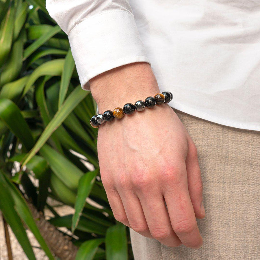 Protective Black Obsidian, Tiger's Eye, and Hematite Bracelet