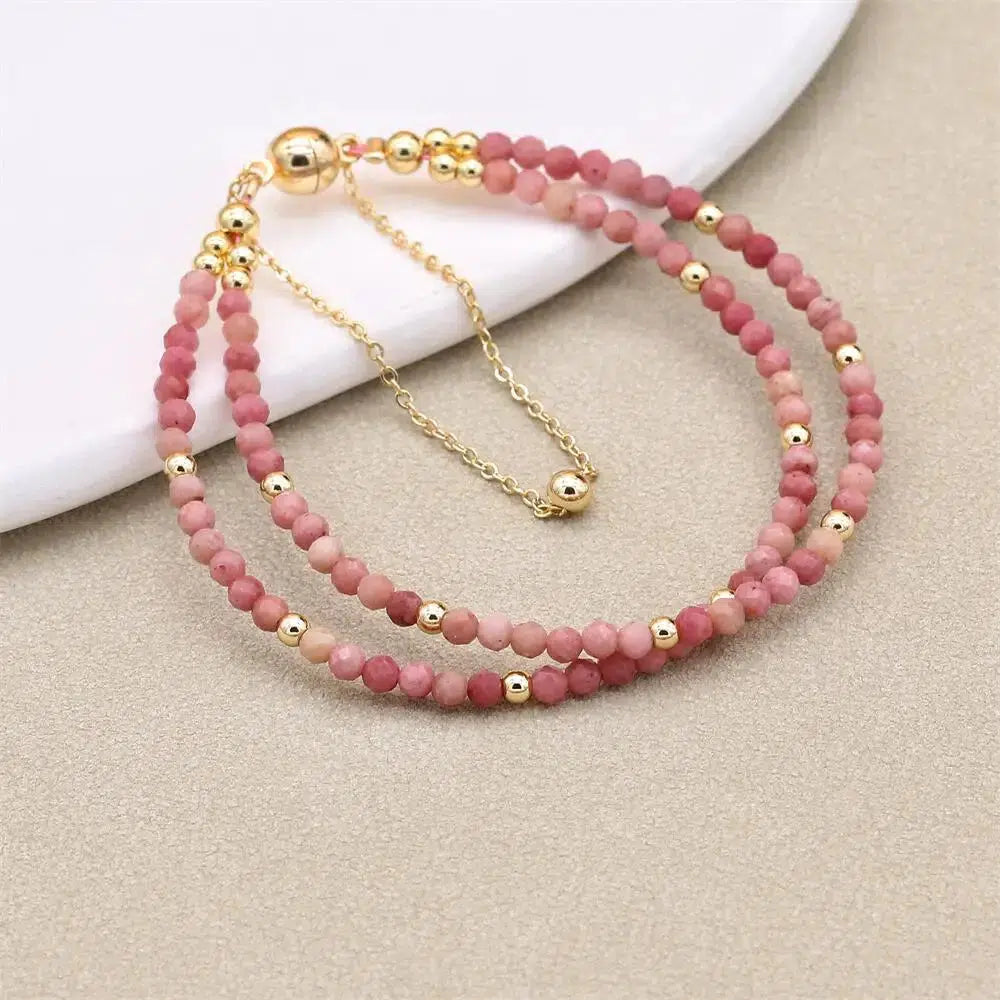 Natural Rhodonite Double Row Bracelet