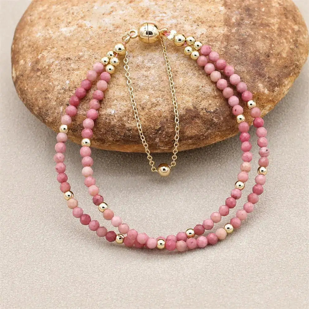 Natural Rhodonite Double Row Bracelet