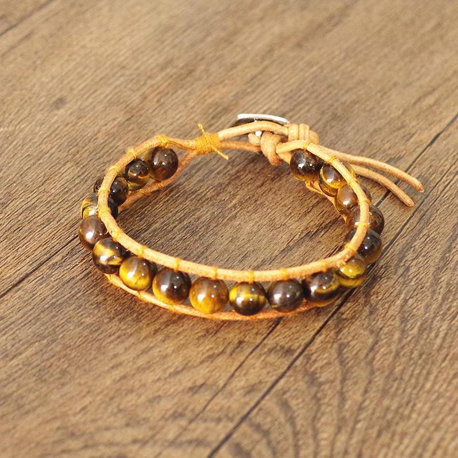 Tiger Eye Stone and Leather Bracelet