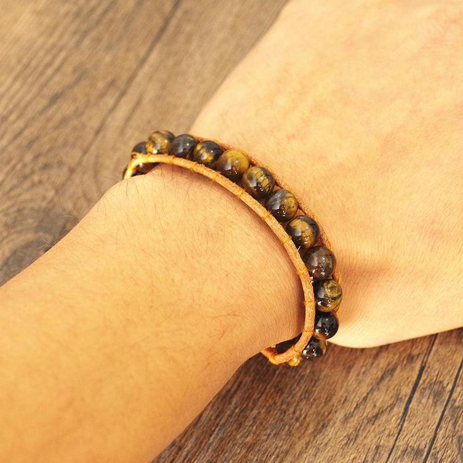 Tiger Eye Stone and Leather Bracelet