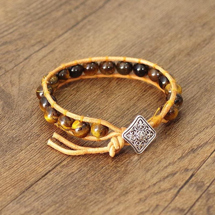 Tiger Eye Stone and Leather Bracelet