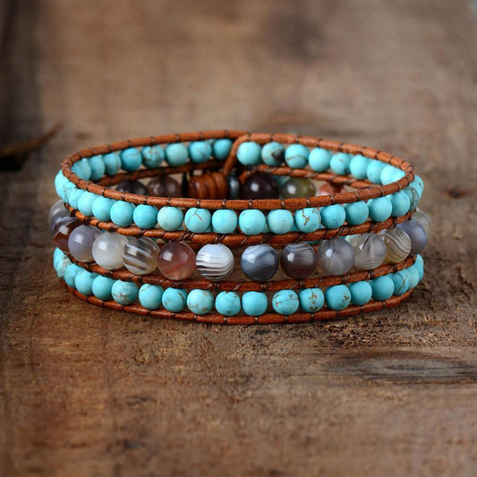 Turquoise & Jasper Beaded Bracelet on Leather