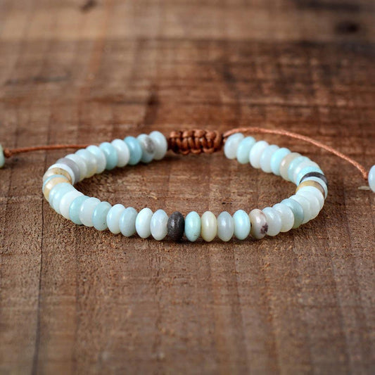 Amazonite Bead & Leather Bracelet: Joyful Living