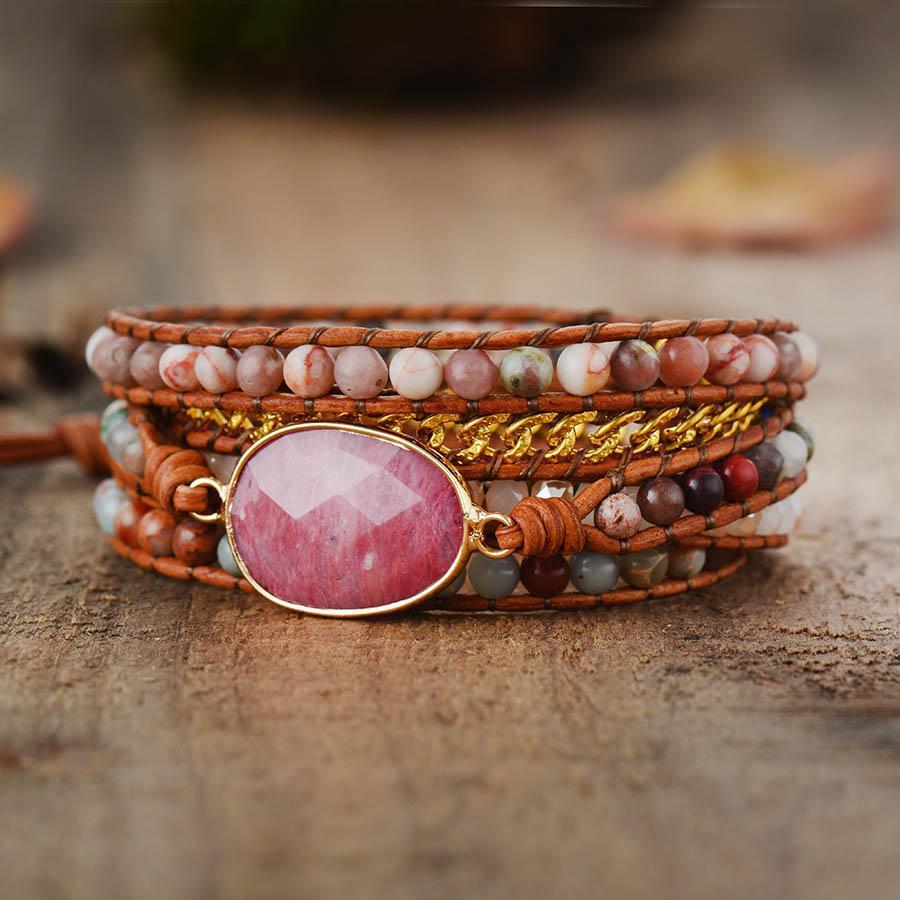 Natural Rhodonite Cuff Bracelet