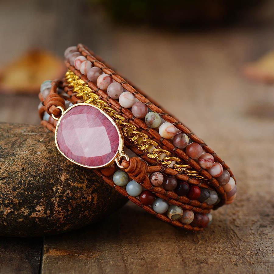 Natural Rhodonite Cuff Bracelet