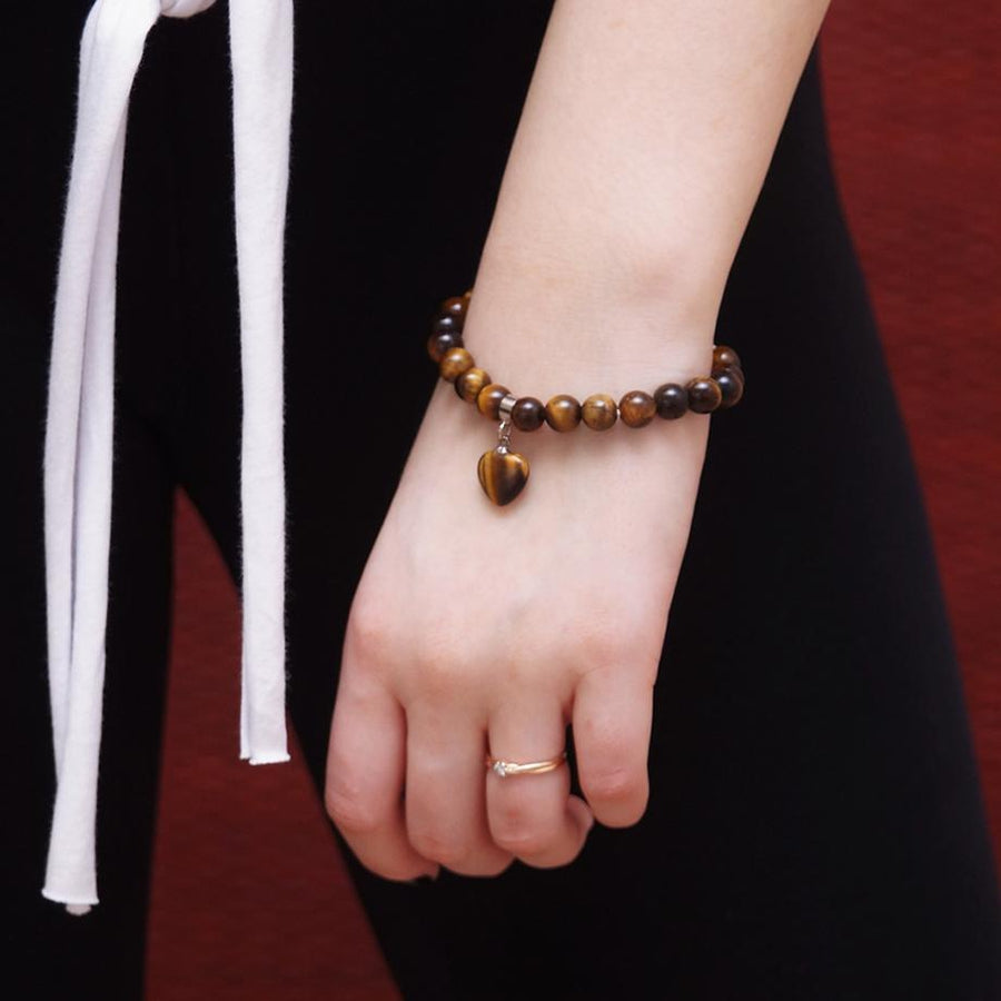 Tiger Eye Bracelet with Heart Charm