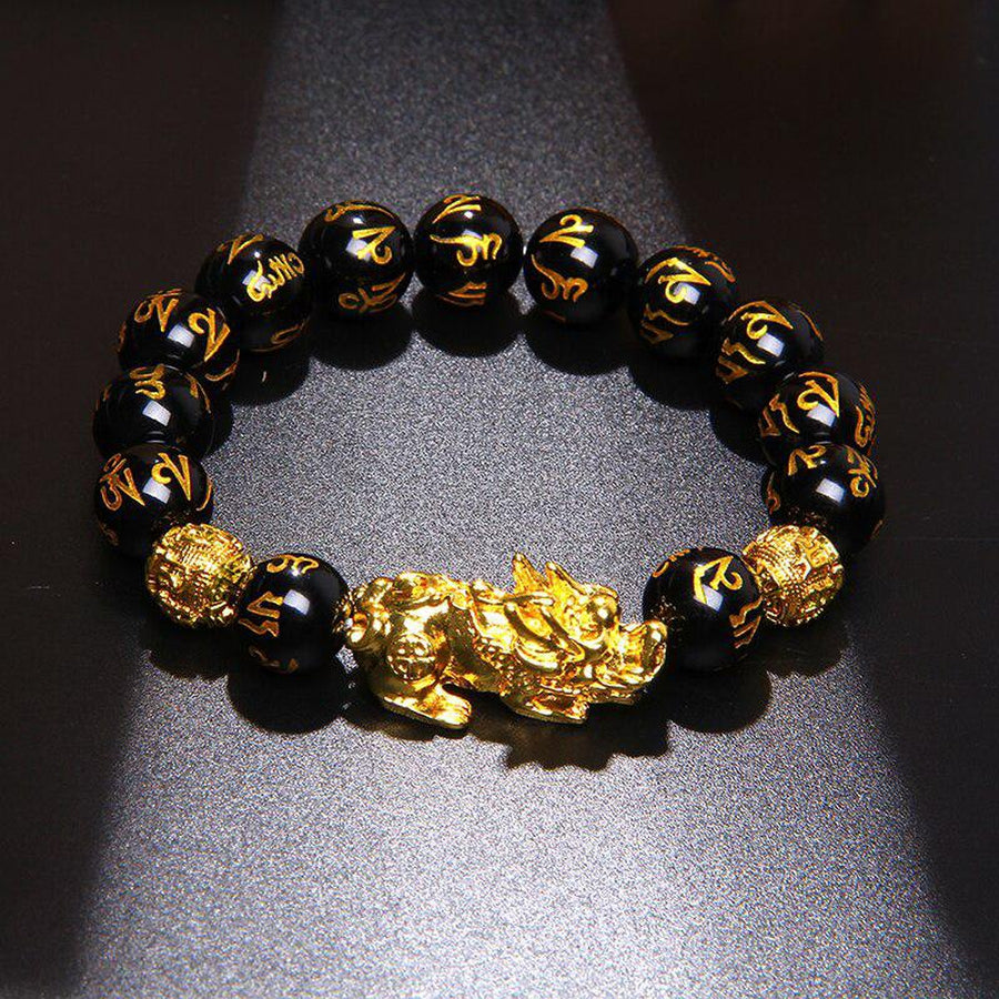 Black and Gold Two-Tone Buddhist Pixiu Bracelet