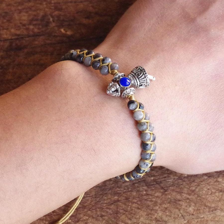 Spiritual Labradorite Bracelet for Men | Tibetan Bell Element