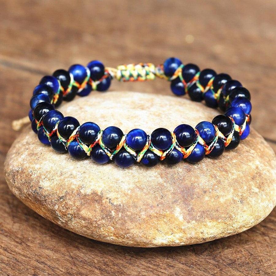 Natural Blue Tiger's Eye Shamballa Bracelet