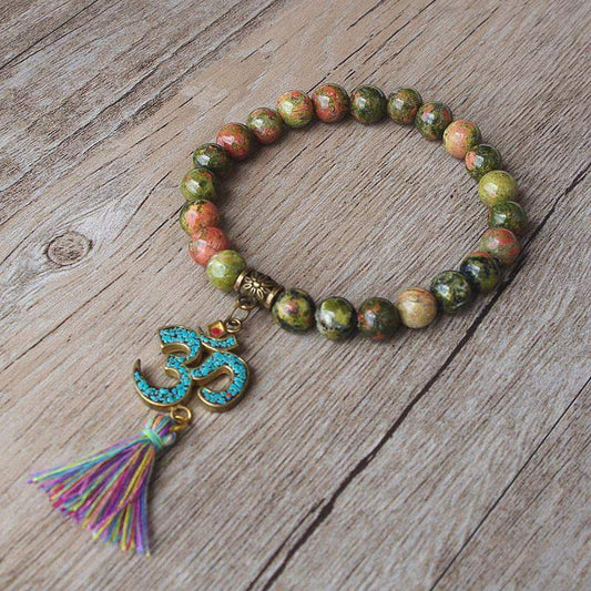 Om Unakite Tibetan Bracelet