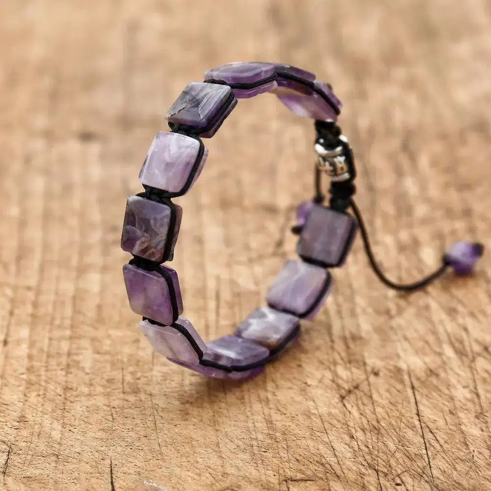 Square Amethyst Shamballa Bracelet