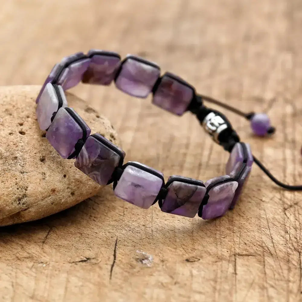 Square Amethyst Shamballa Bracelet