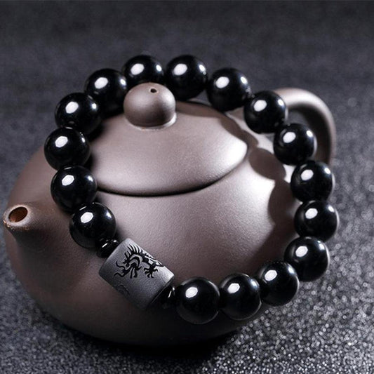 Obsidian Beaded Bracelet <br> Dragon