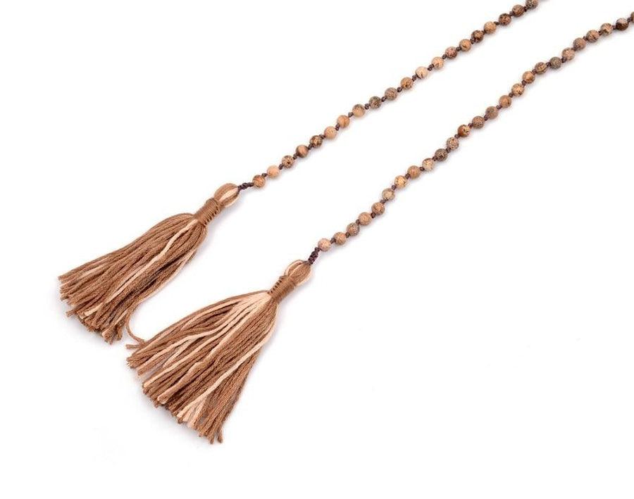 Bohemian Agate Bead Necklace with Tassels