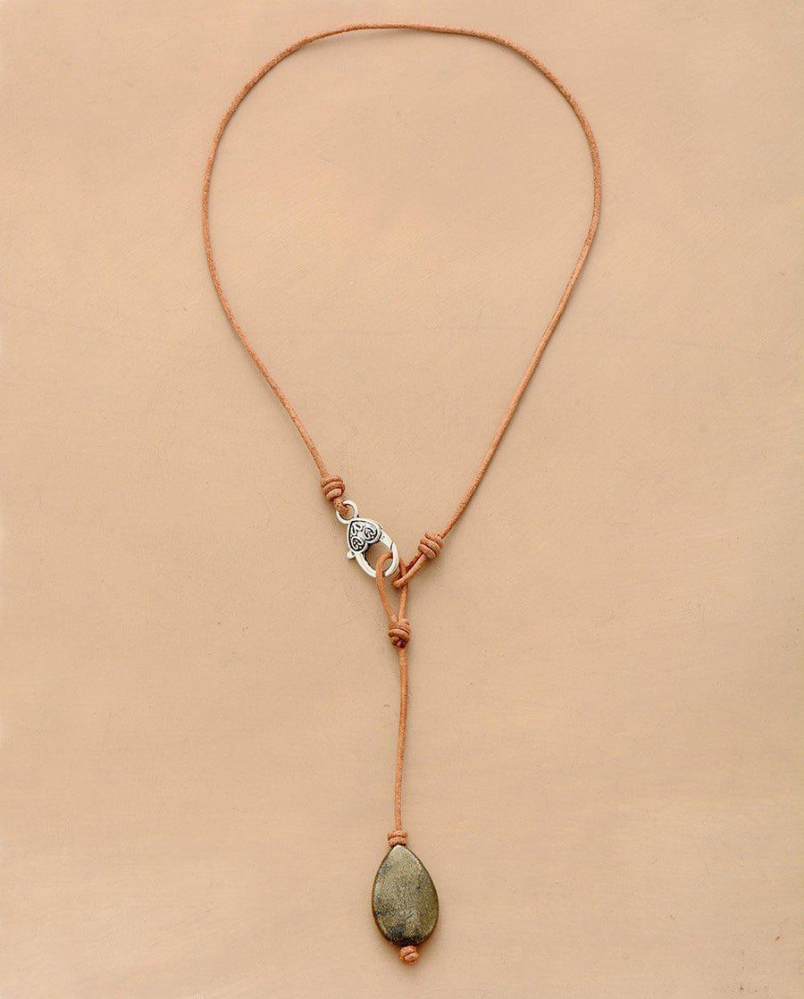 Pyrite Pebble Leather Necklace