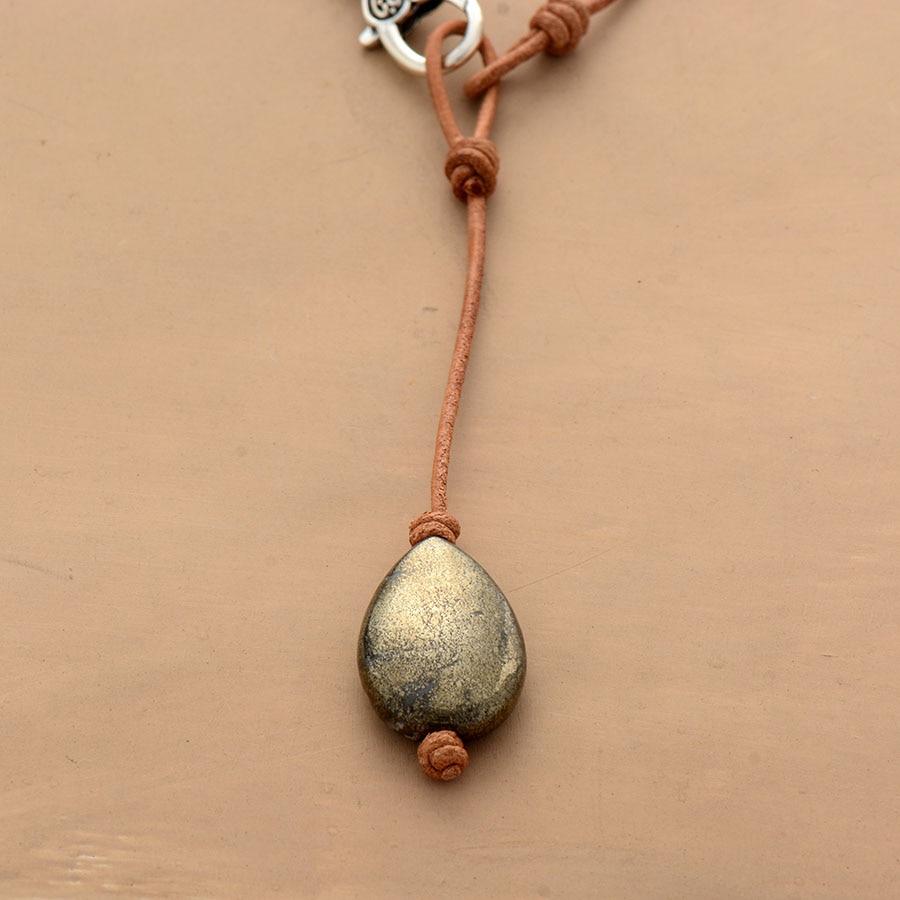 Pyrite Pebble Leather Necklace