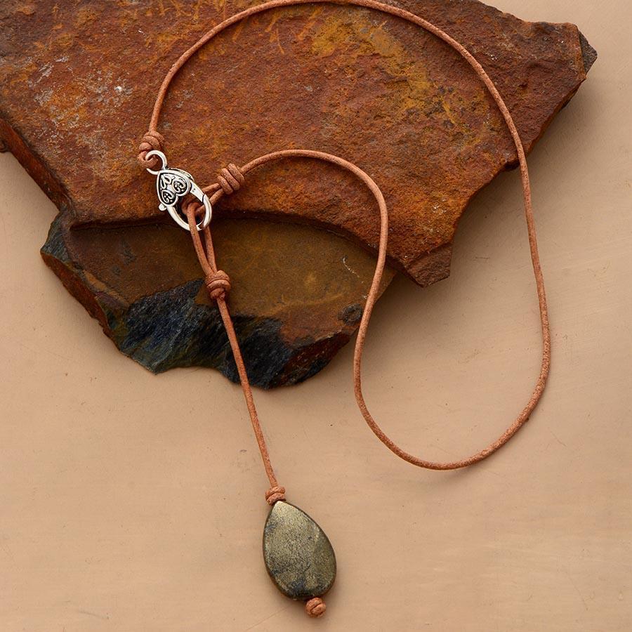 Pyrite Pebble Leather Necklace