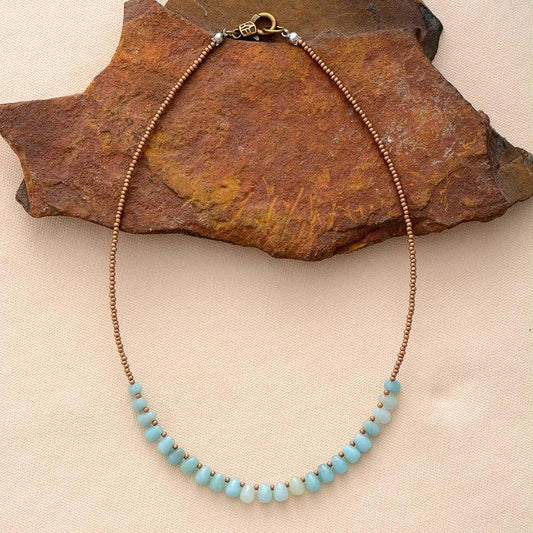 Amazonite Bead and Seed Bead Necklace