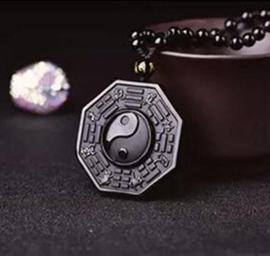 Genuine Black Obsidian BAGUA Pendant Necklace