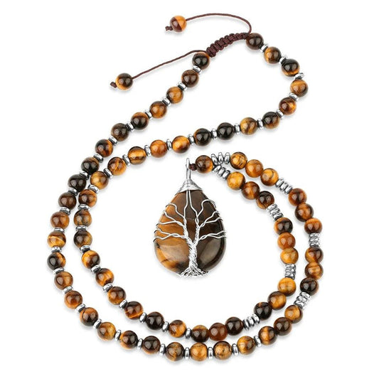 Natural Tiger's Eye Tree of Life Pendant Necklace