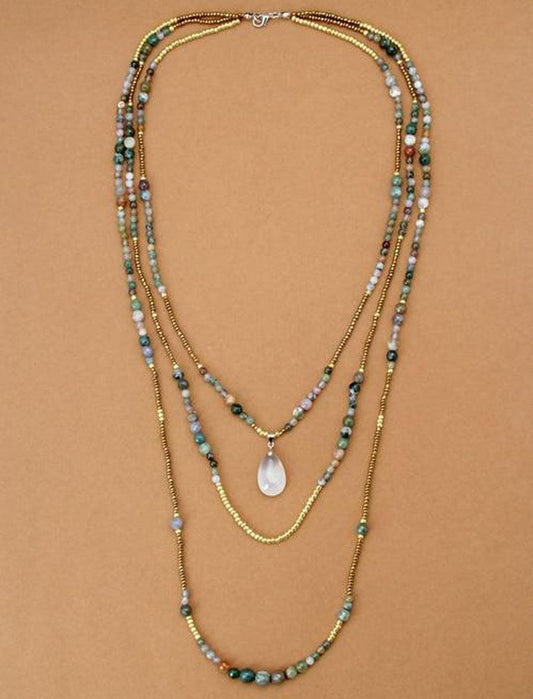 3-Strand Bohemian Beaded Long Necklace