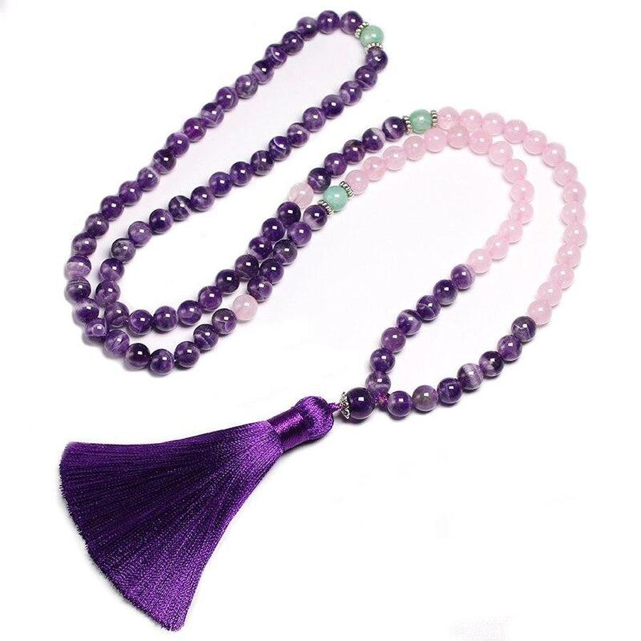 Mala Necklace with Amethyst, Rose Quartz, and Amazonite Bracelet