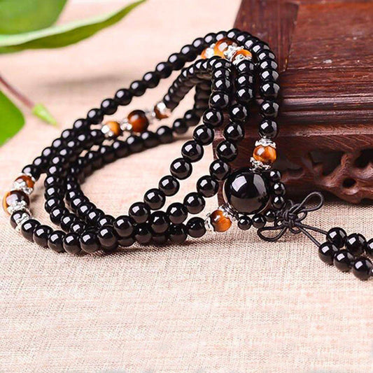 108 Black Onyx Mala Beads for Self-Confidence