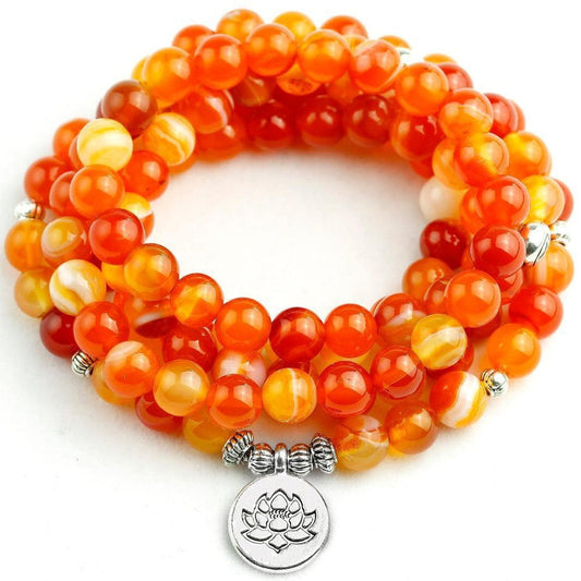 Orange Onyx Marble Mala with Spiritual Charm