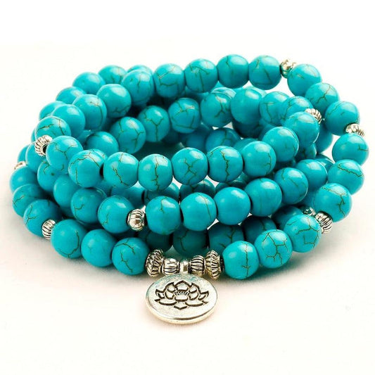 Genuine Turquoise Lotus Flower Mala