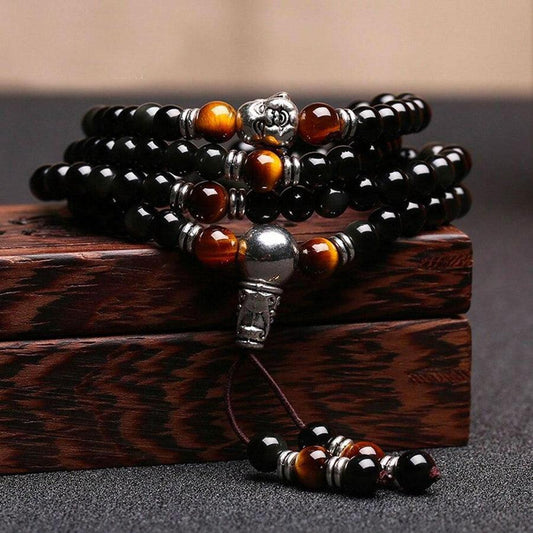 Mala Meditation Set - Obsidian, Tiger's Eye, Buddha Head