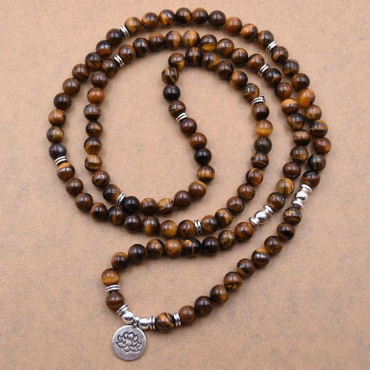 Tiger's Eye Mala with Lotus