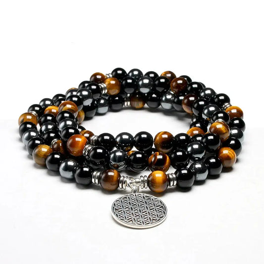 Bracelet Protection Spirit in Tiger's Eye, Hematite, & Black Onyx