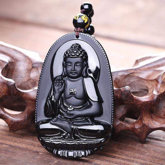 Amitabha Buddha Pendant in Black Obsidian