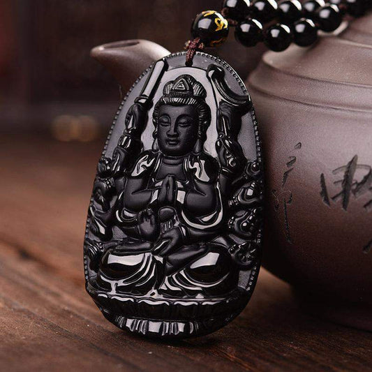 Avalokitesvara Bodhisattva Buddha in Black Obsidian