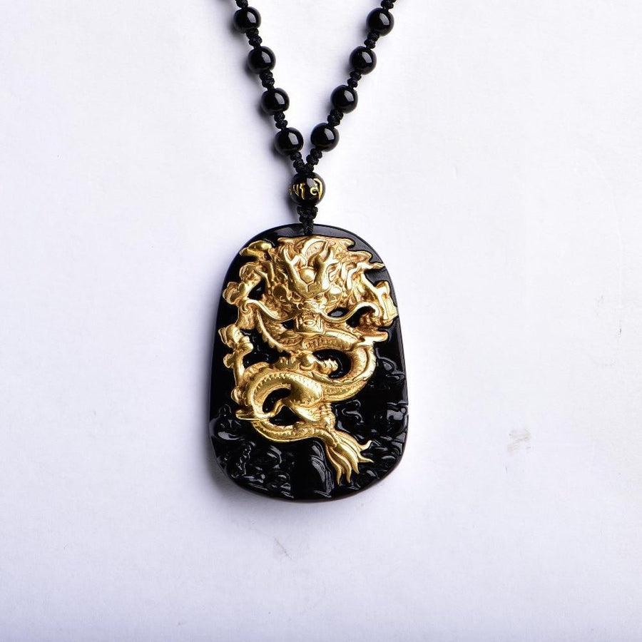 Dragon Pendant: Gold-Plated on Black Obsidian