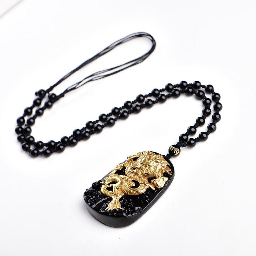 Dragon Pendant: Gold-Plated on Black Obsidian