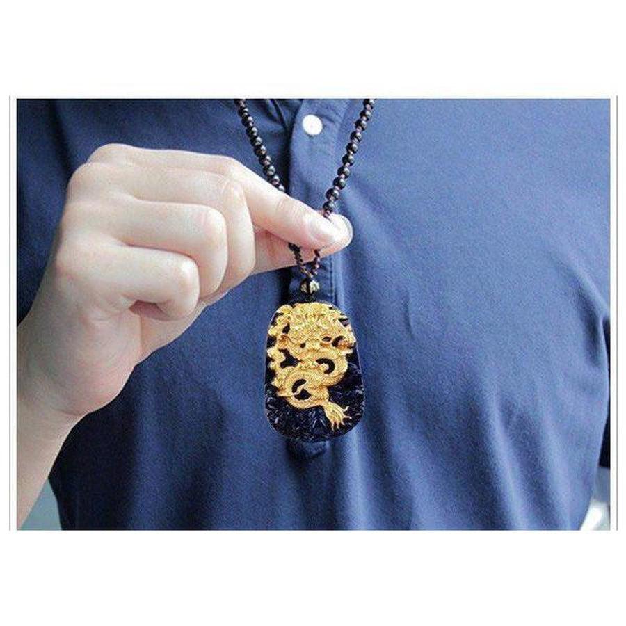 Dragon Pendant: Gold-Plated on Black Obsidian