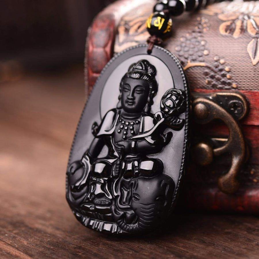 Samantabhadra Buddha Black Obsidian Pendant