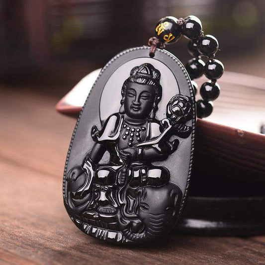 Samantabhadra Buddha Black Obsidian Pendant