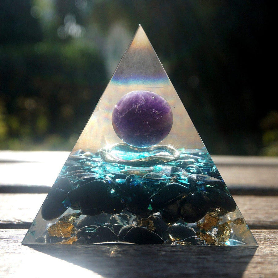 Crystal Amethyst Obsidian Orgonite Pyramid