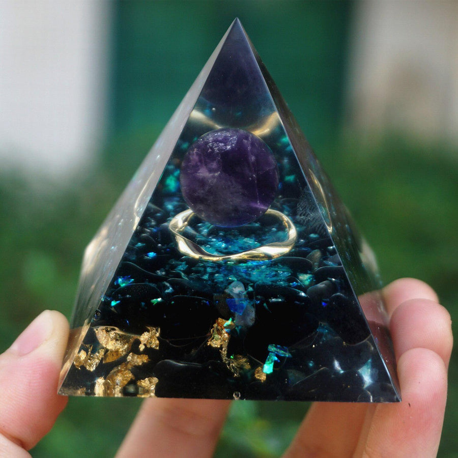 Crystal Amethyst Obsidian Orgonite Pyramid