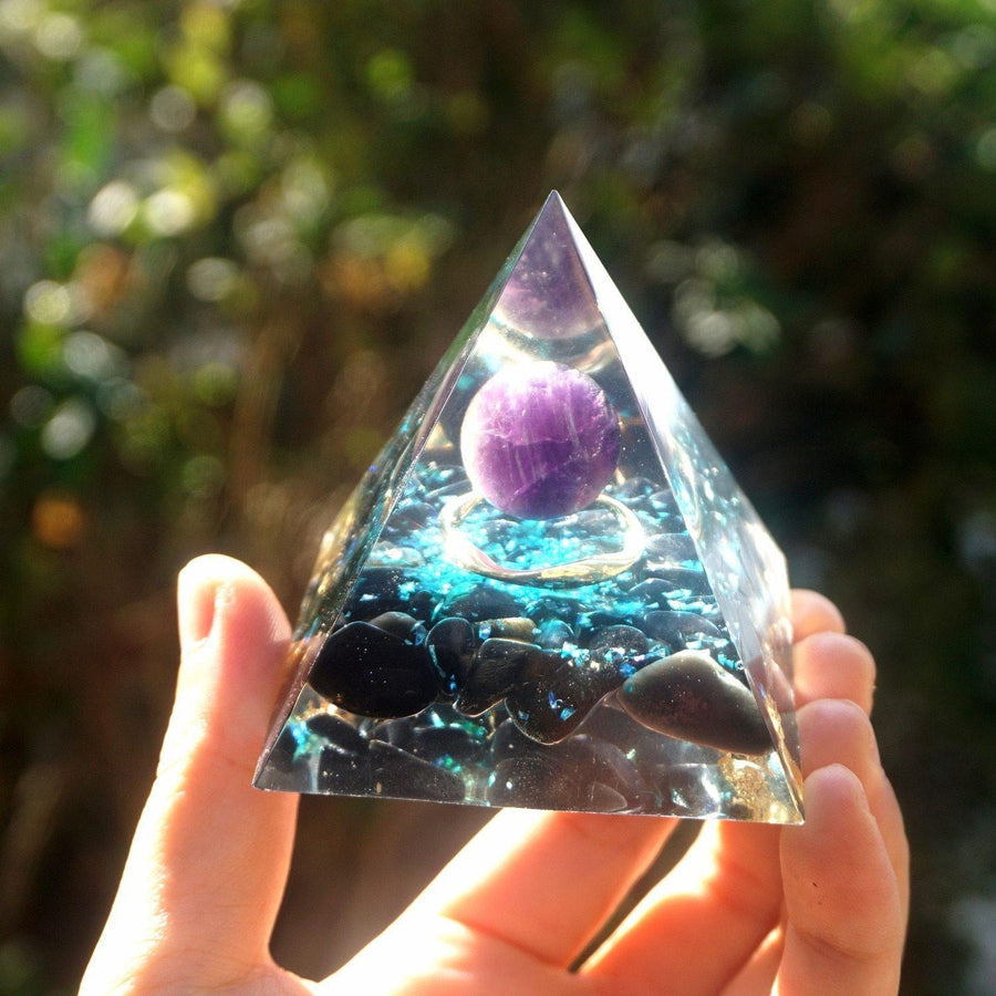 Crystal Amethyst Obsidian Orgonite Pyramid