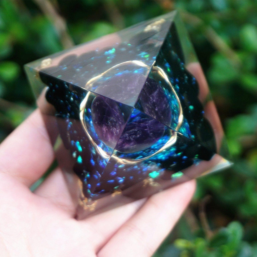 Crystal Amethyst Obsidian Orgonite Pyramid