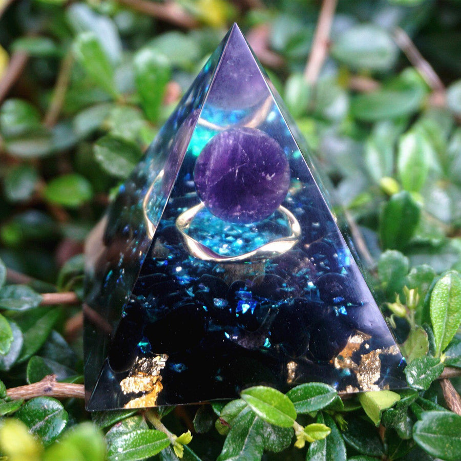 Crystal Amethyst Obsidian Orgonite Pyramid