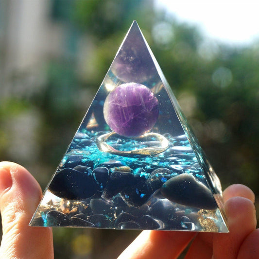 Crystal Amethyst Obsidian Orgonite Pyramid