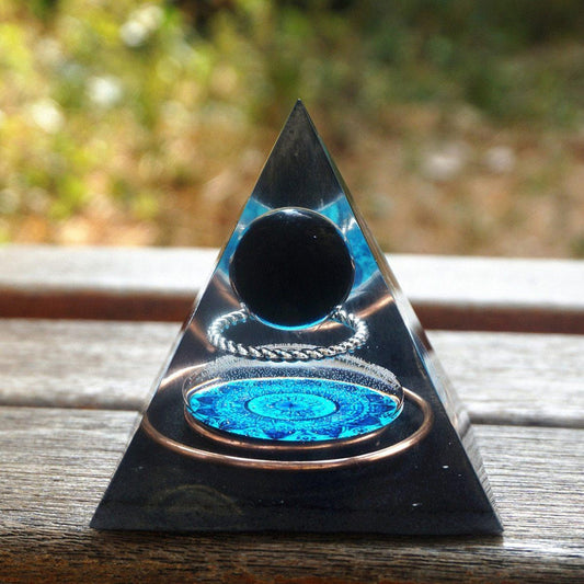 Obsidian & Copper Orgonite Pyramid