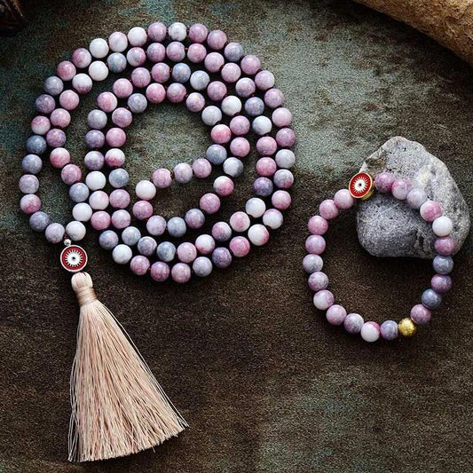 Stunning Frosted Rhodonite Meditation Mala Set